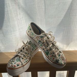 Keds x Rifle Paper Co. Triple Kick Menagerie Embroidered Cream Sneakers
